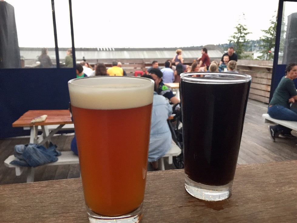 Two Pints on the Bar at Rooftop Brewing Co.